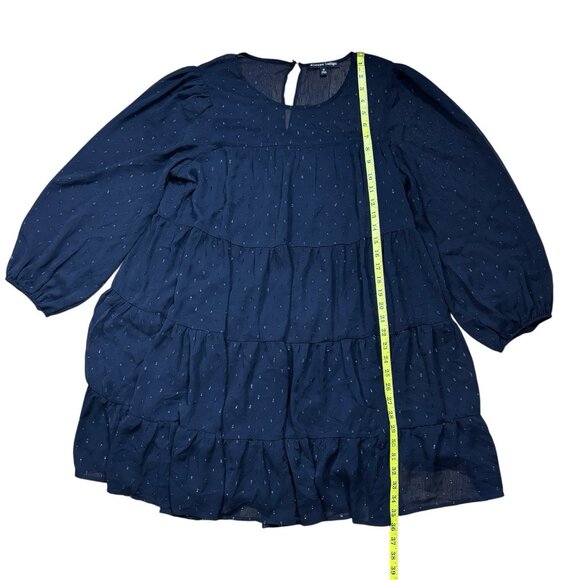 Always Indigo Tiered Mini Dress Women’s Plus Size 1X Black Mesh Printed - Picture 11 of 14